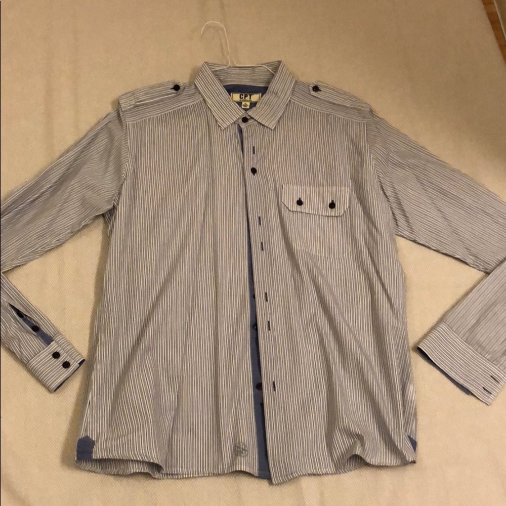 Men’s CPT navy & white striped button down shirt